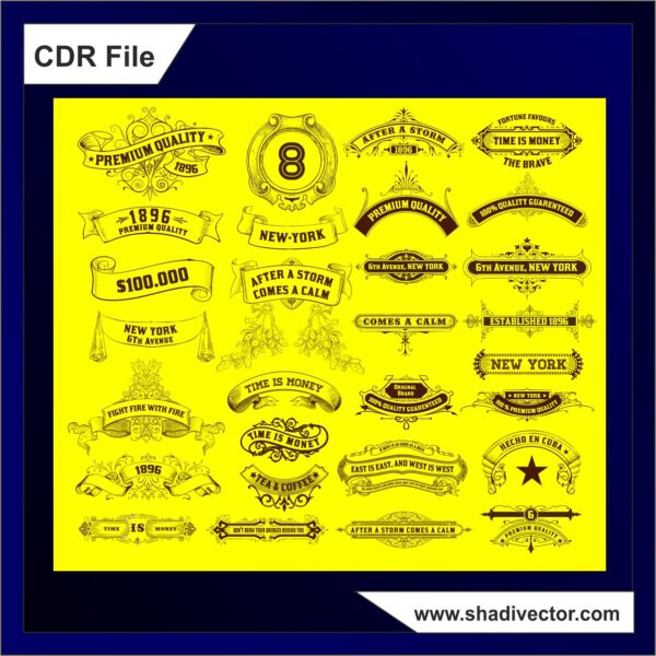 Vintage Ribbon Badge & Label Vector Pack CDR File | 30+ Premium Editable Designs